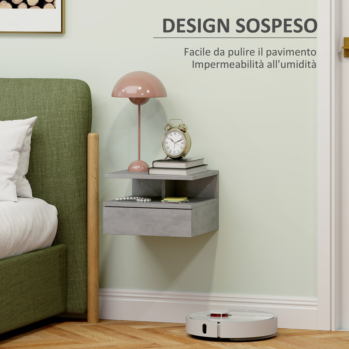 easycomfort easycomfort set da 2 comodini sospesi per camera da letto con cassetto e mensola in legno 35x32x22 5cmgrigio
