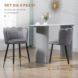 easycomfort easycomfort set da 2 sgabelli da bar vellutati con poggiapiedi e base in acciaio 59x52x90cm grigio