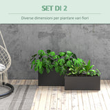 easycomfort easycomfort set da 2 vasi da giardino rettangolari impilabili per esterno e interno nero