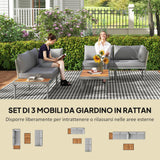easycomfort easycomfort set da esterno 3 pezzi con 2 divanetti 2 posti e tavolino basso in rattan e acciaio grigio e color legno