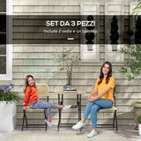 easycomfort easycomfort set da giardino 3 pezzi in rattan e acciaio 2 sedie pieghevoli e tavolino da caffe giallo e nero