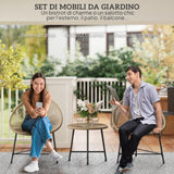 easycomfort easycomfort set da giardino 3 pezzi in rattan pe e acciaio con 2 sedie ovali e tavolino da caffe nero e color legno