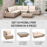 easycomfort easycomfort set da giardino 4 pezzi in rattan divano angolare con cuscini e tavolini nero e marrone chiaro