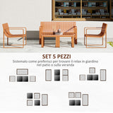easycomfort easycomfort set da giardino 5 pezzi a doghe con divanetto 2 poltroncine e 2 tavolini in polipropilene arancione