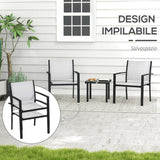 easycomfort easycomfort set da giardino con tavolino in vetro e 2 sedie impilabili in tessuto a rete grigio chiaro