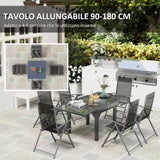 easycomfort easycomfort set da giardino con tavolo allungabile in vetro e 6 sedie da esterno pieghevoli acciaio e textilene grigio