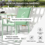 easycomfort easycomfort set da giardino con tavolo quadrato e 4 sedie con braccioli in tessuto a rete e acciaio verde