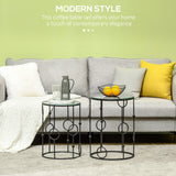 easycomfort easycomfort set di 2 tavolini da caffe impilabili in metallo e vetro temperato 41x57cm e 36x51cm nero