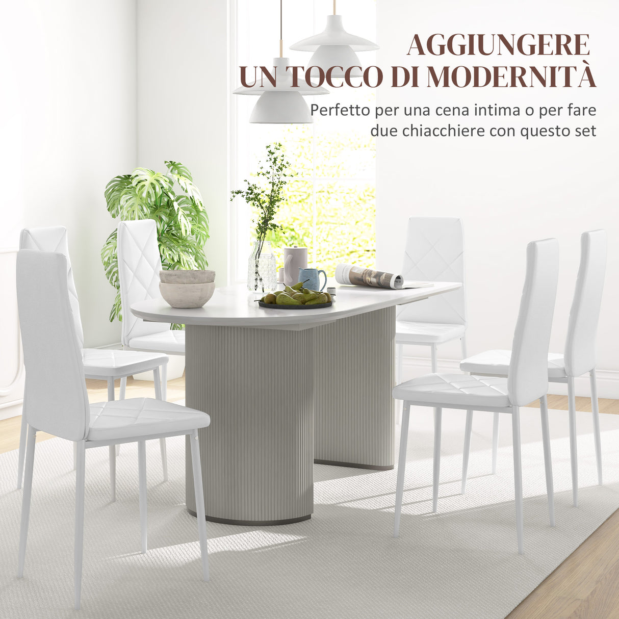 easycomfort easycomfort set di 6 sedie da pranzo moderne con schienale alto in finta pelle e acciaio 41x50x97 cm bianco