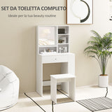 easycomfort easycomfort set toeletta da trucco con tavolino e sgabello specchio e ripiani in legno bianco