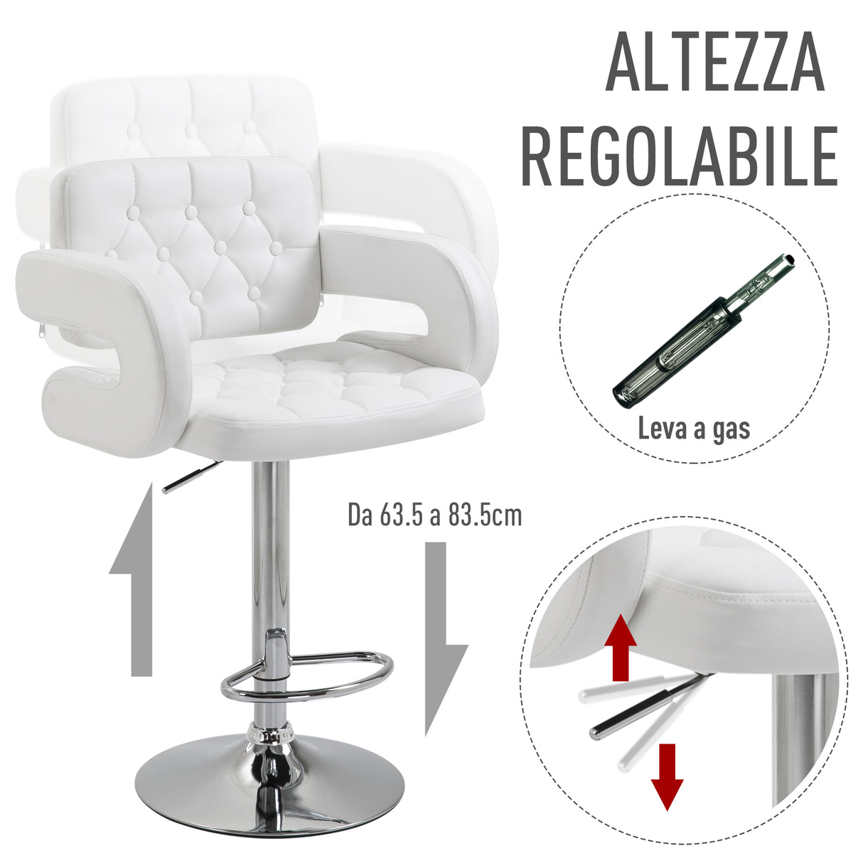 easycomfort easycomfort sgabello da bar alto con schienale e braccioli sgabello da cucina moderno girevole con altezza regolabile e poggiapiedi in finta pelle 61x50x94 114cm bianco ean 8054144130910