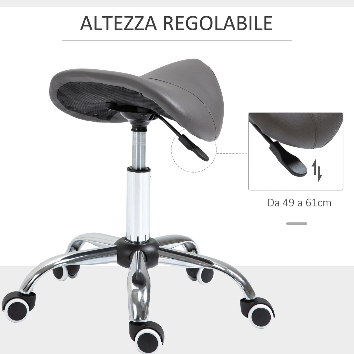 easycomfort easycomfort sgabello da lavoro a sella con ruote e altezza regolabile per negozi parrucchiere e tattoo 52x53x49 61cm grigio ean 8054111842389