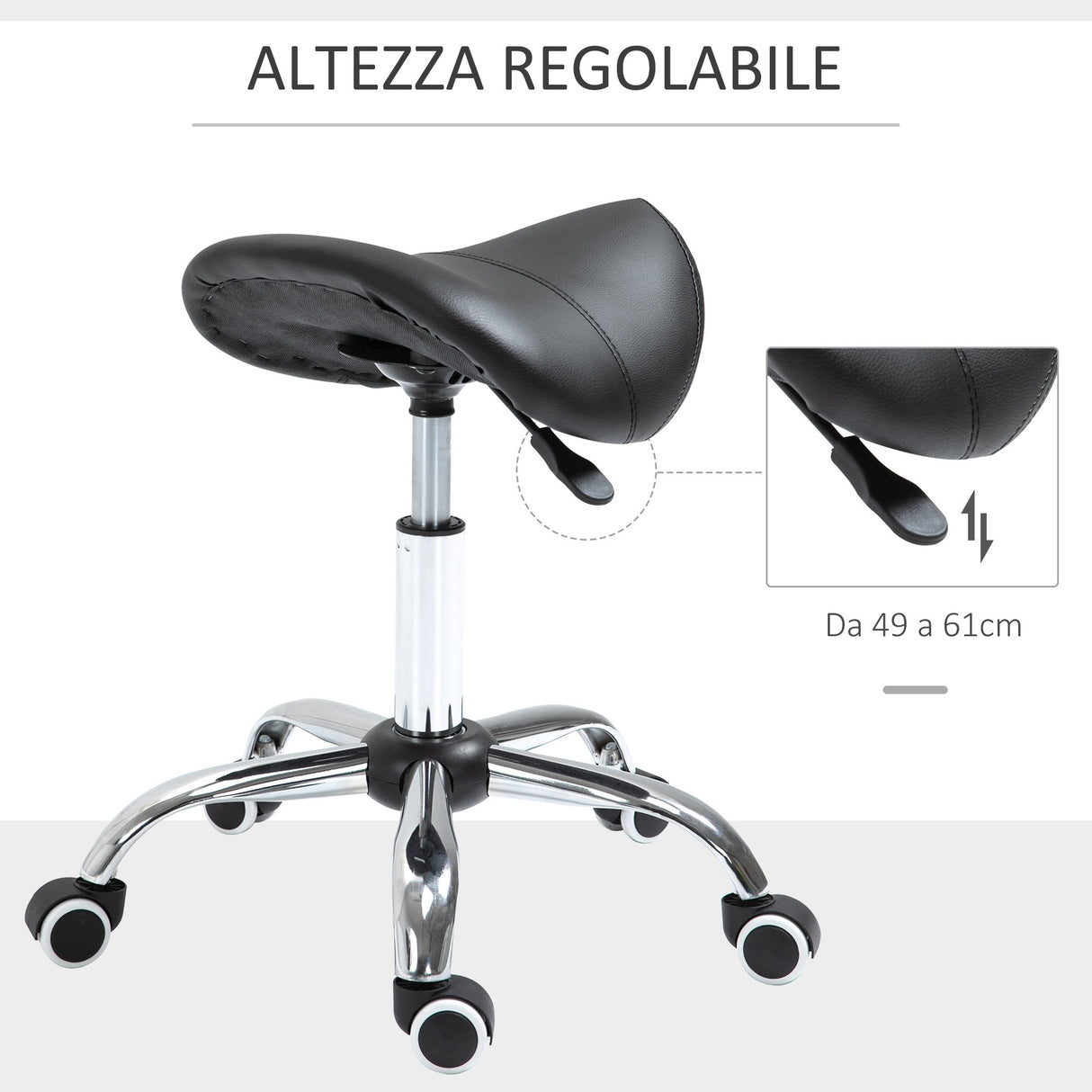 easycomfort easycomfort sgabello da lavoro a sella con ruote e altezza regolabile per negozi parrucchiere e tattoo 52x53x49 61cm nero ean 8054144131412