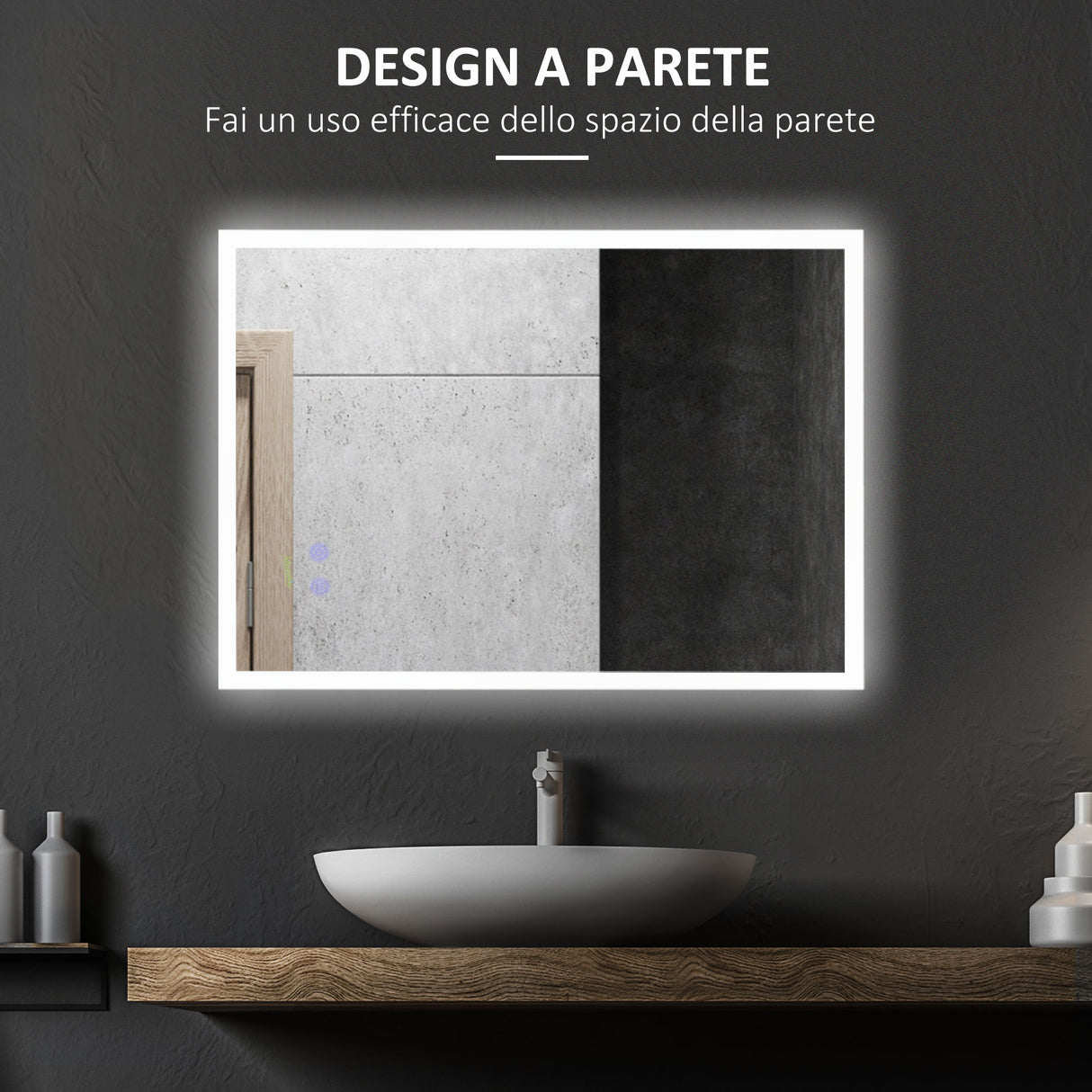 easycomfort easycomfort specchio bagno con luce led funzione anti appannamento e tasti touch 70x50cm argento