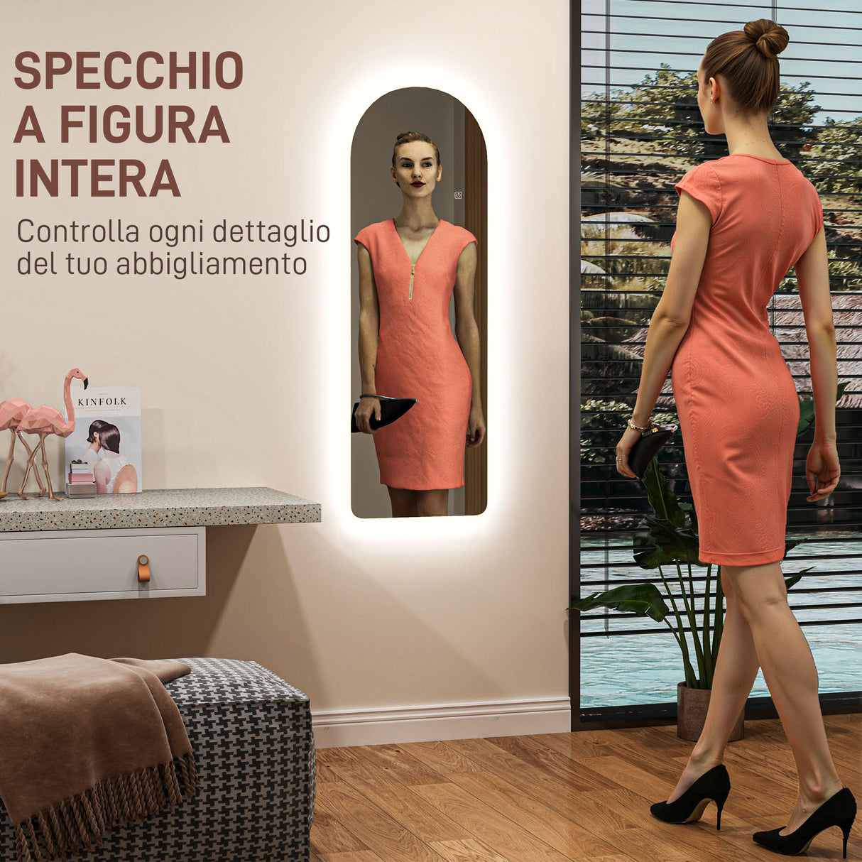 easycomfort easycomfort specchio da parete ad arco con illuminazione led regolabile e controllo touch in vetro temperato 40x3x120 cm
