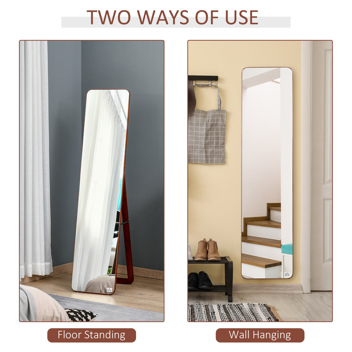 easycomfort easycomfort specchio da terra e da parete con struttura in legno supporto pieghevole con cerniera 37x43x156cm noce chiaro