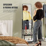 easycomfort easycomfort specchio verticale da terra con 2 ripiani e 4 rotelle in acciaio e legno 42x37x155 cm nero