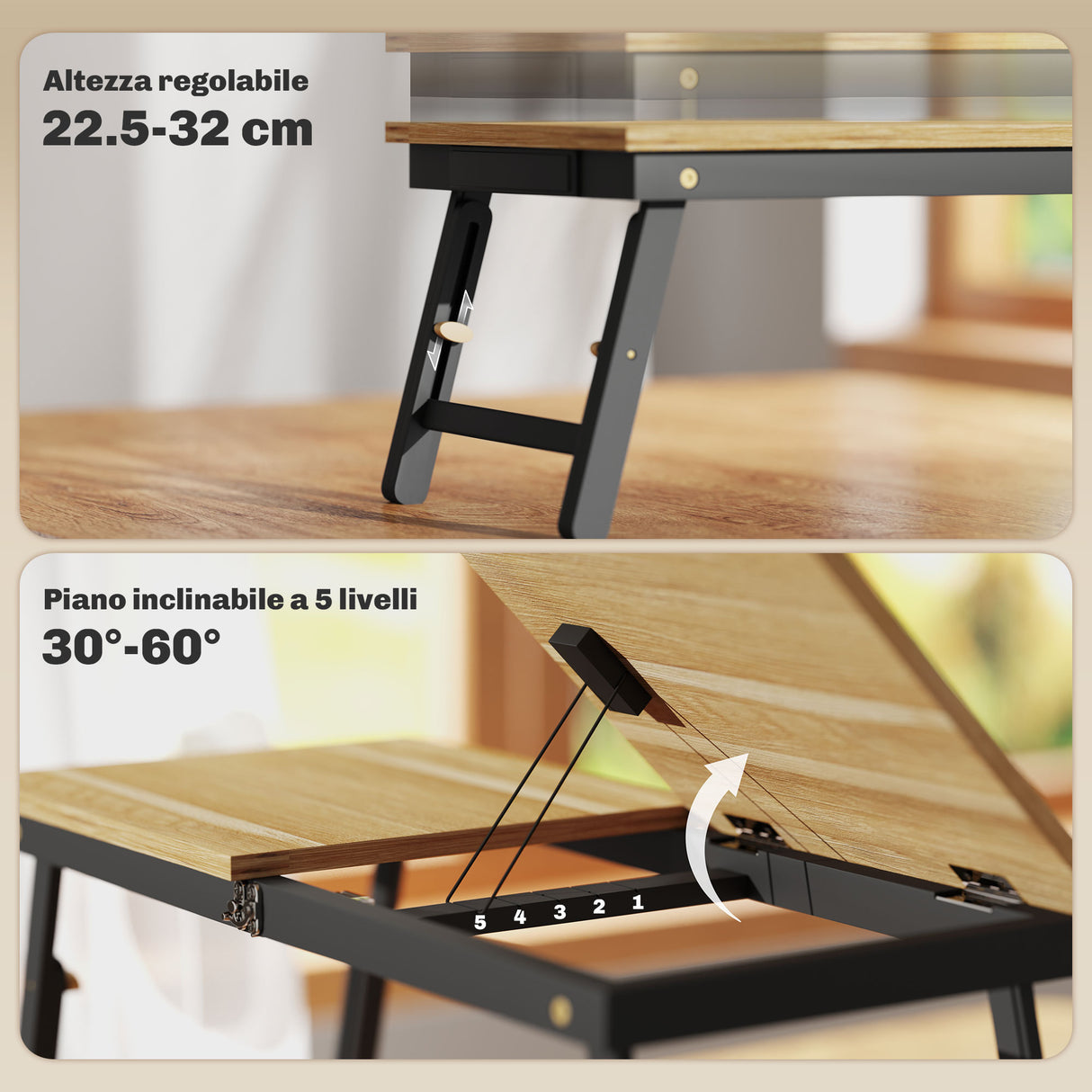 easycomfort easycomfort supporto monitor inclinabile e regolabile con cassetto laterale in legno 86x33x22 5 32 cm rovere e nero