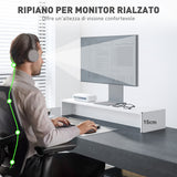 easycomfort easycomfort supporto per monitor con 2 vani contenitore in legno 100x27x15 cm bianco