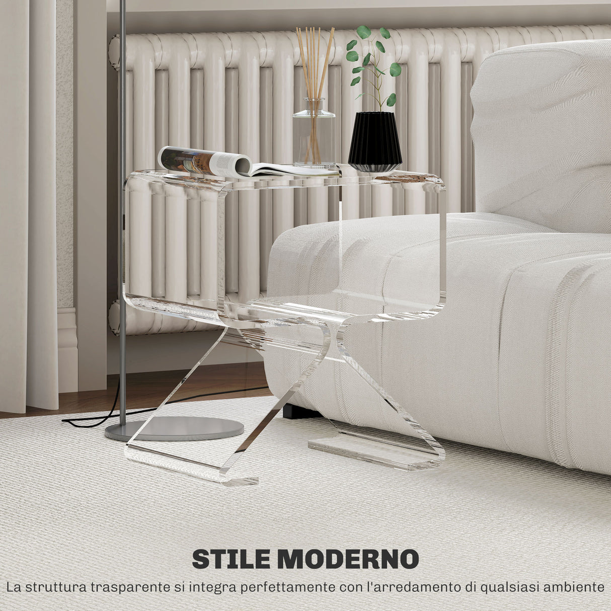 easycomfort easycomfort tavolino basso geometrico a 2 livelli in acrilico con gambe triangolari 40x30x45 cm trasparente