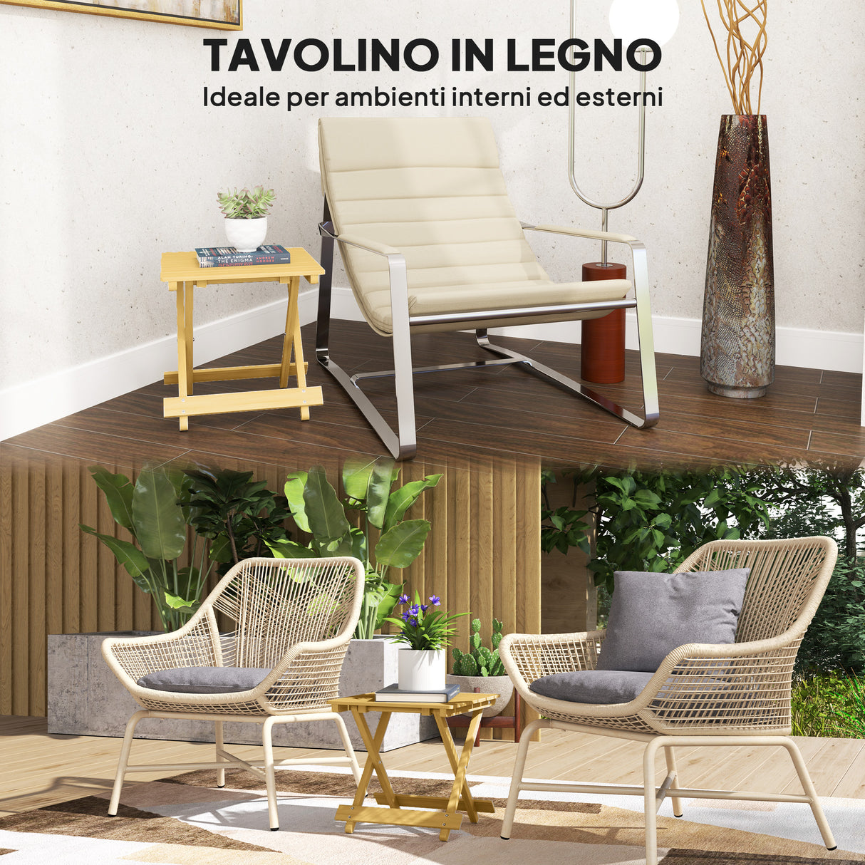 easycomfort easycomfort tavolino da esterno pieghevole in legno con piano a doghe 40x43x40 cm legno naturale