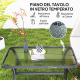 easycomfort easycomfort tavolino da esterno rettangolare in metallo nero con piano in vetro temperato 95x55x46 cm