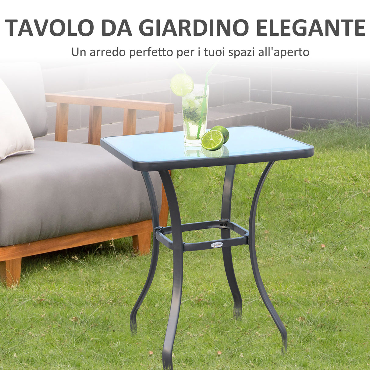 easycomfort easycomfort tavolino moderno piano in vetro temperato tavolo da giardino esterno metallo 68 5x68 5x84cm grigio