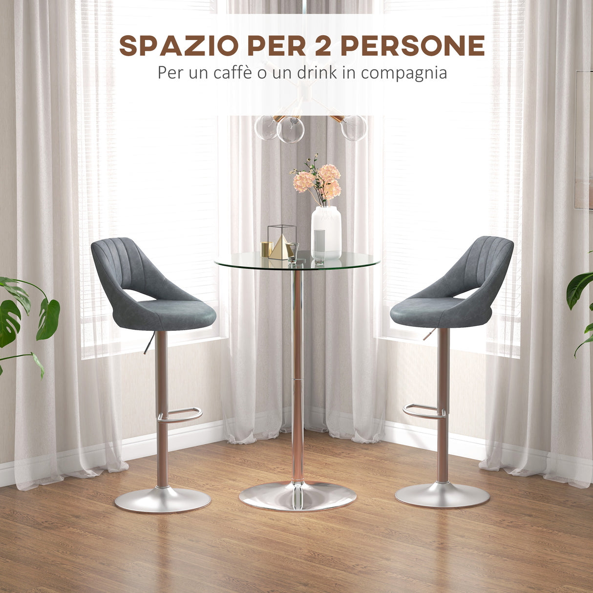 easycomfort easycomfort tavolo alto da bar moderno rotondo con base in acciaio e piano in vetro 70x102cm trasparente
