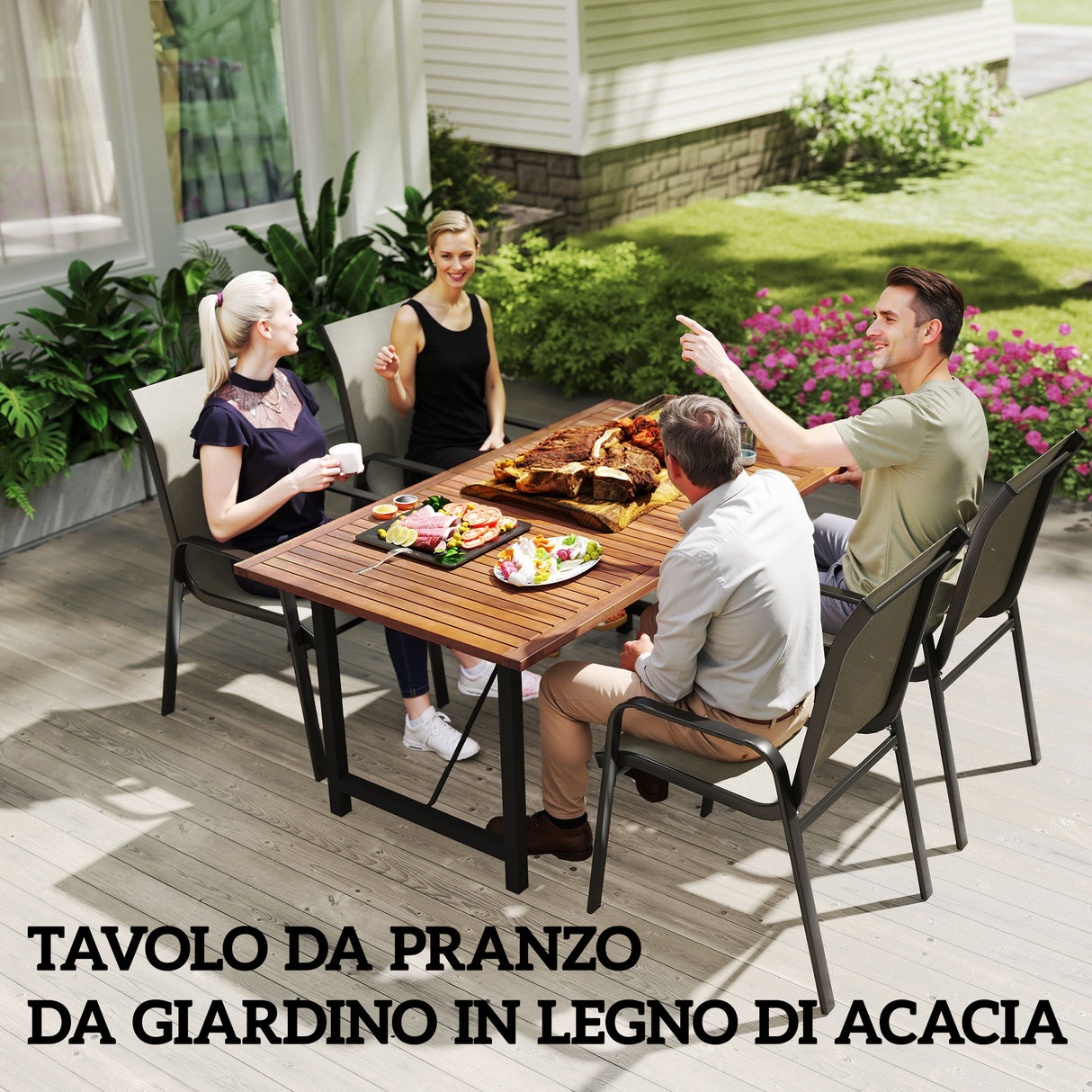easycomfort easycomfort tavolo da giardino 160x90 cm in legno di acacia e acciaio con piano a doghe teak