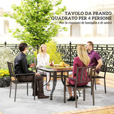easycomfort easycomfort tavolo da giardino quadrato a 4 posti con piano in vetro e foro per ombrellone 54 mm nero