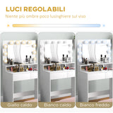 easycomfort easycomfort tavolo da trucco con specchio e 10 luci led regolabili 2 cassetti e 3 scomparti 80x40x135 cm bianco