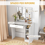 easycomfort easycomfort tavolo per trucco in truciolato con mobiletto cassetto ripiani aperti e specchio 90x38x138 cm bianco