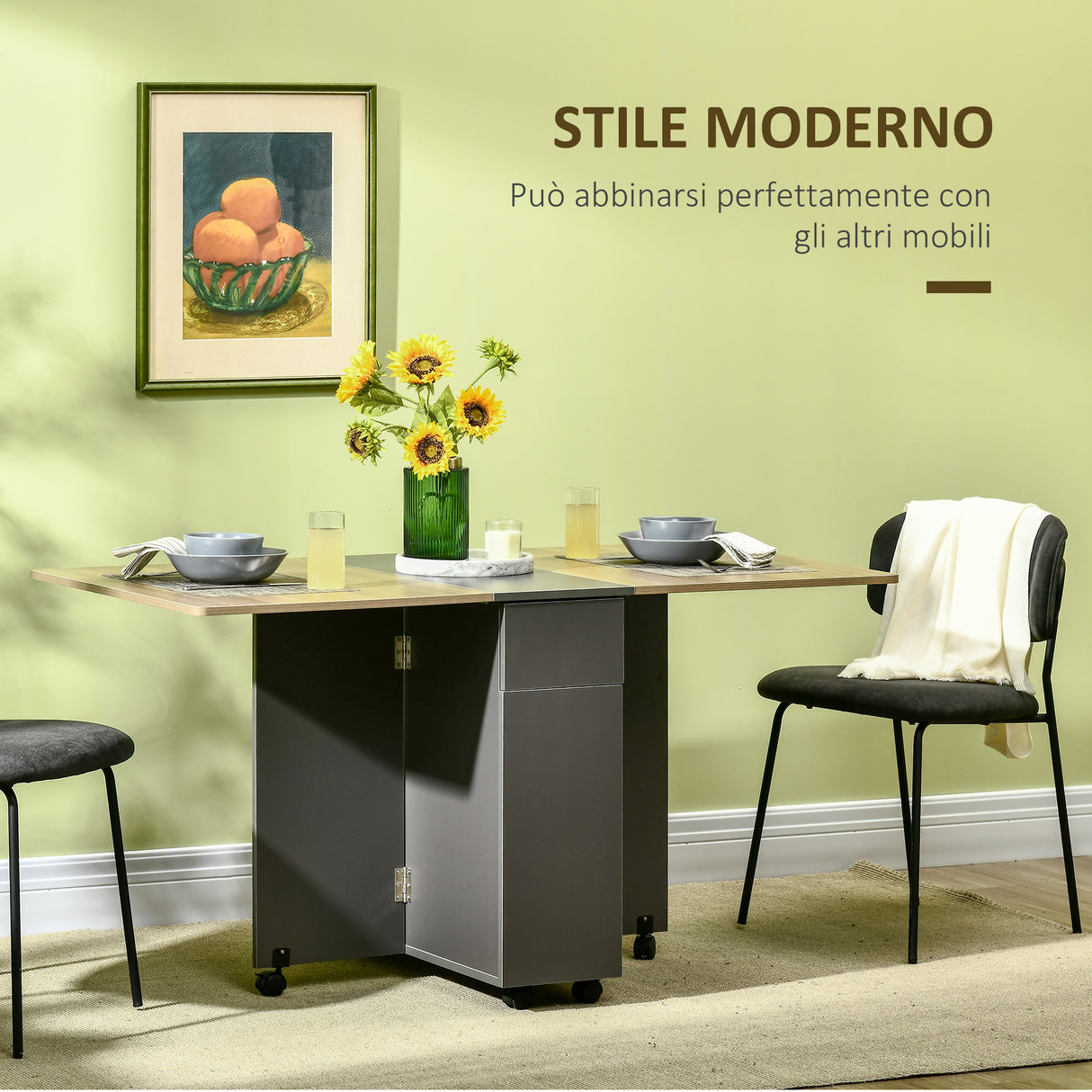 easycomfort easycomfort tavolo pieghevole da pranzo in truciolato con 2 cassetti 1 armadietto max 6 persone 140x76x76 cm