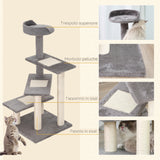 easycomfort easycomfort tiragraffi per gatti da 100cm con lettino rotondo pali in sisal e rivestimento in peluche grigio