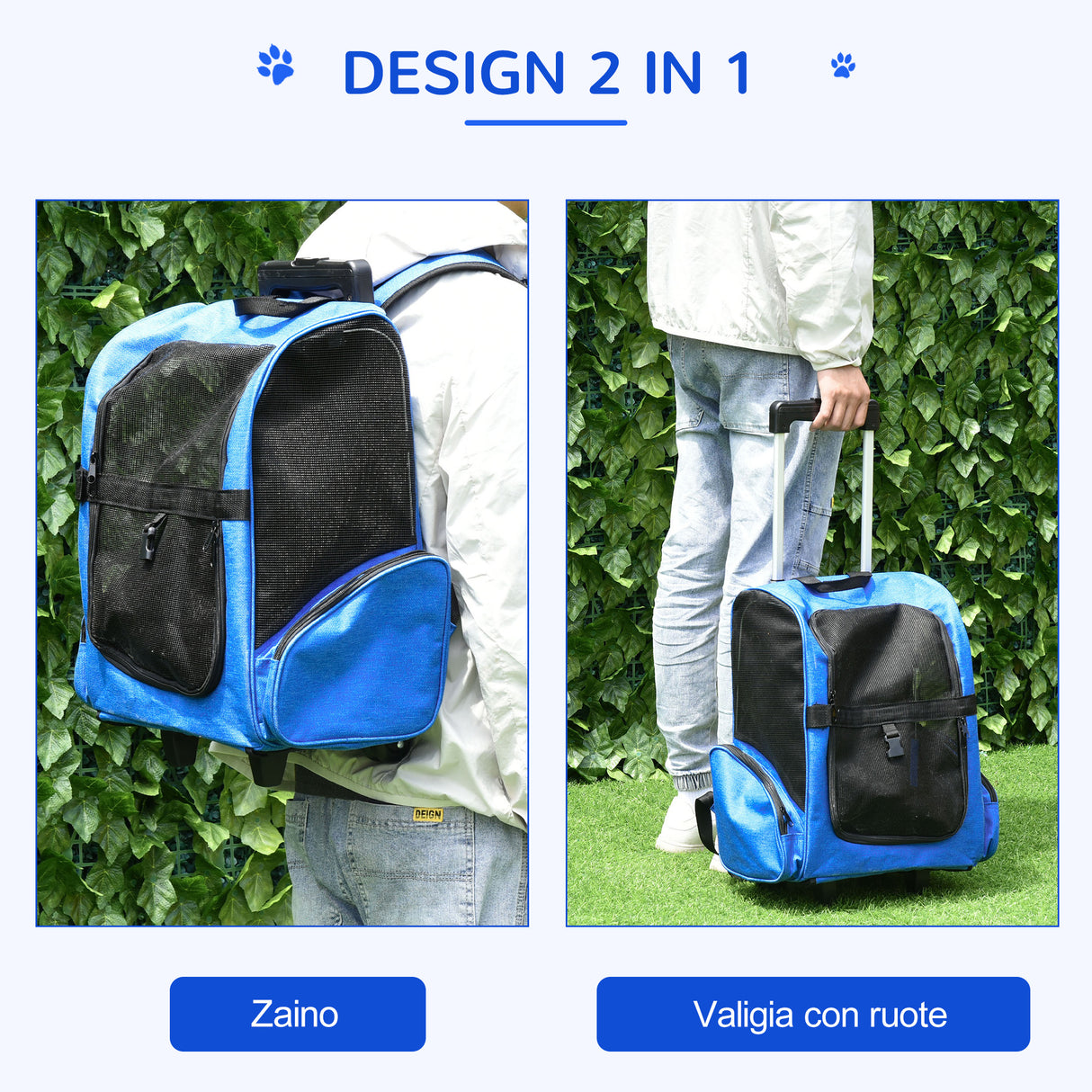 easycomfort easycomfort trasportino zaino 2 in 1 per cani e gatti con tasche e maniglia telescopica 42x25x55cm blu
