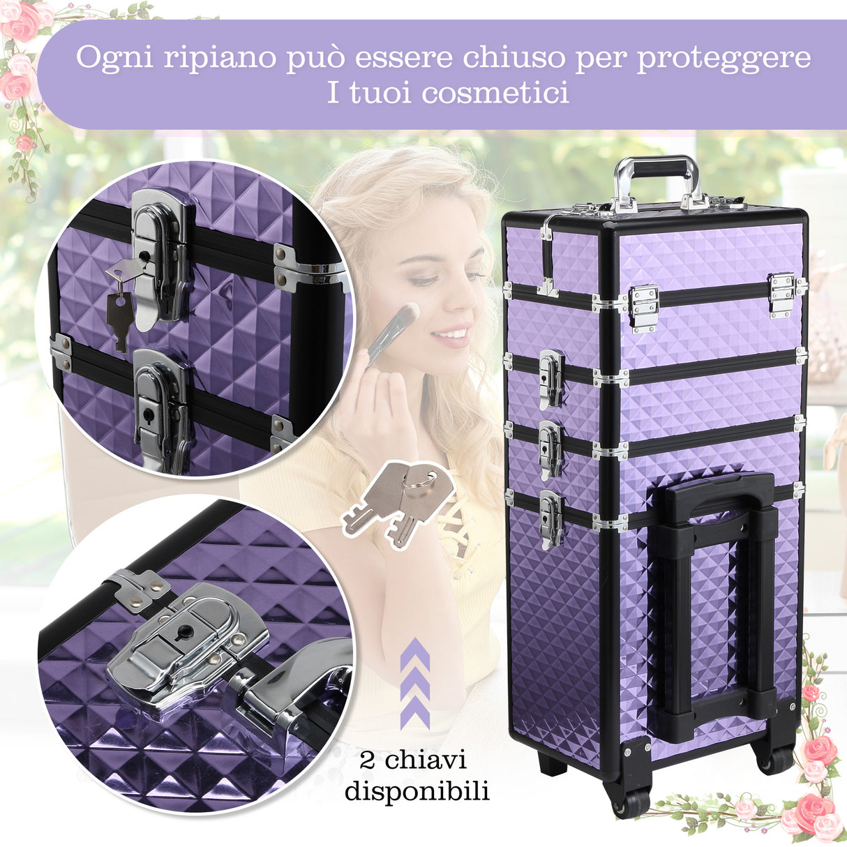 easycomfort easycomfort valigia porta trucchi professionale trolley makeup da viaggio in alluminio 2 ruote viola 33 5x23x7695 5cm ean 8054144137650