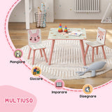 easycomfort easycomfortzonekiz set tavolo e sedie 3 pezzi per bambini 3 8 anni in mdf e legno di pino con disegni di animali rosa