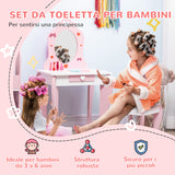 easycomfort easycomfortzonekiz set tavolo trucco con sgabello specchio e cassetto in mdf per bimbi 3 6 anni bianco e rosa
