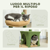 easycomfort easycomfort albero tiragraffi per gatti con casetta lettino e 2 palline in legno e poliestere 44x30x98 cm verde e marrone