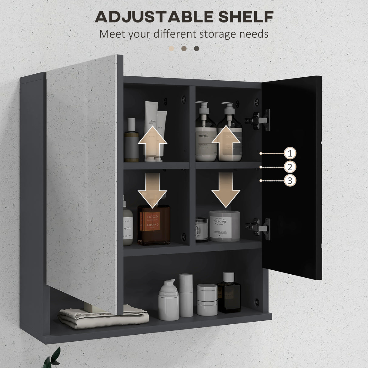 easycomfort easycomfort armadietto con specchiera bagno a 2 ante e mensole regolabili in legno 55x17x55cm nero