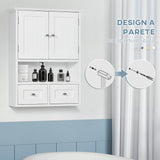 easycomfort easycomfort armadietto pensile bagno a 2 ante con ripiano aperto e 2 cassetti in legno bianco