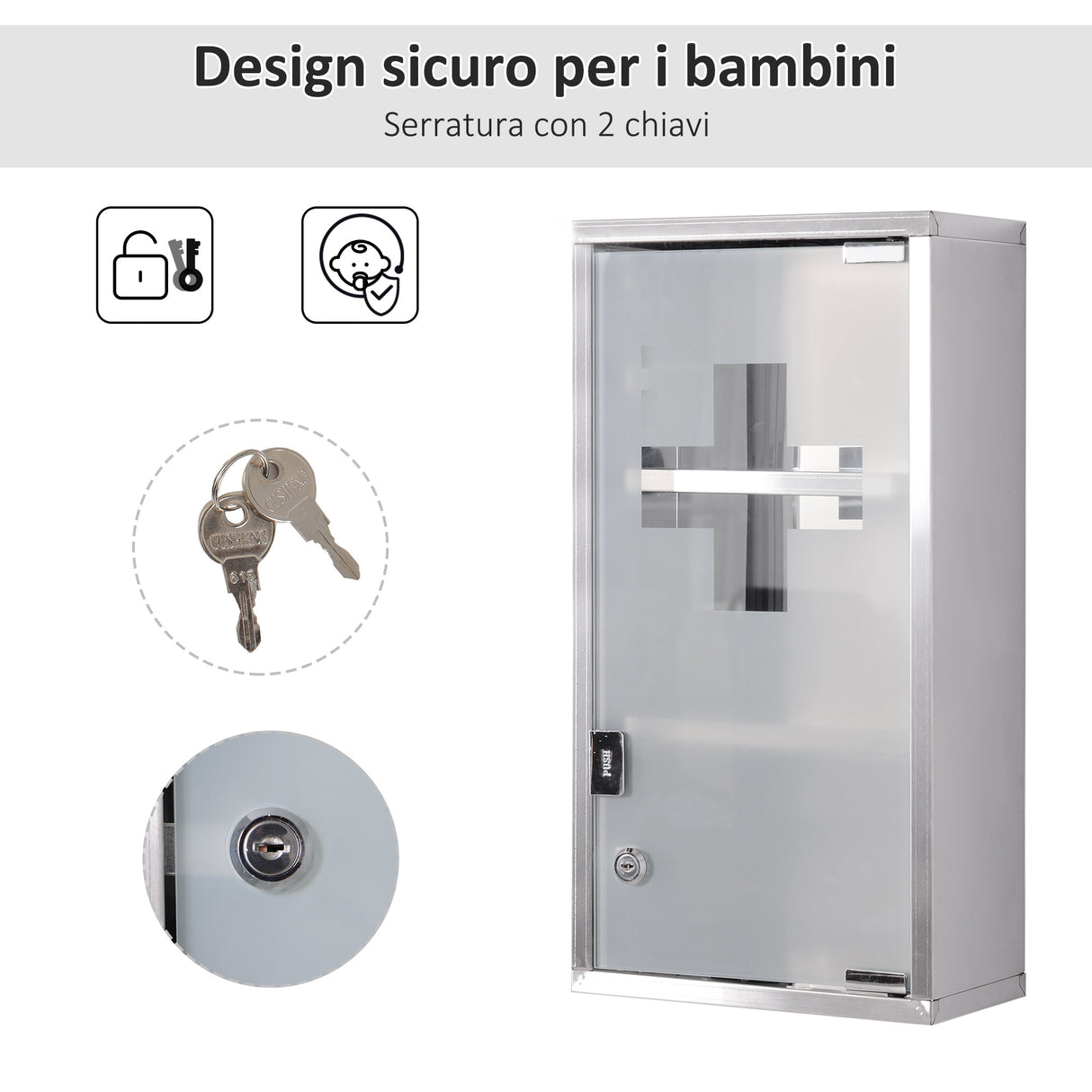 easycomfort easycomfort armadietto porta medicinali pronto soccorso cassetta medicine in acciaio porta in vetro e 2 chiavi 48x25cm ean 8054144134895