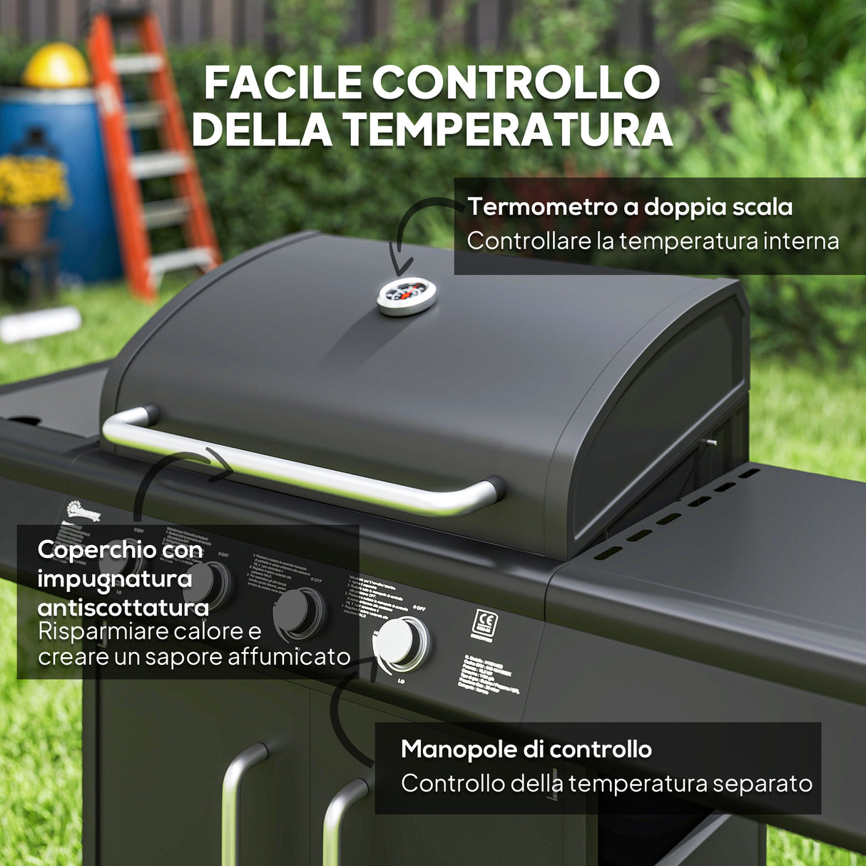 easycomfort easycomfort barbecue a gas con fornello laterale tavolino e armadietto in acciaio e pp 129 5x56x110 cm nero