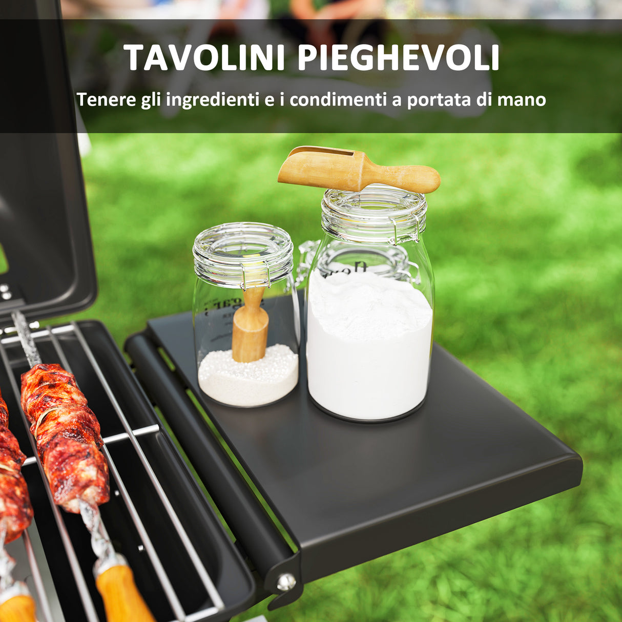 easycomfort easycomfort barbecue a gas portatile con 2 bruciatori e 2 tavolini coperchio con termometro e ruote nero