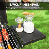 easycomfort easycomfort barbecue a gas portatile con 2 bruciatori e 2 tavolini coperchio con termometro e ruote nero