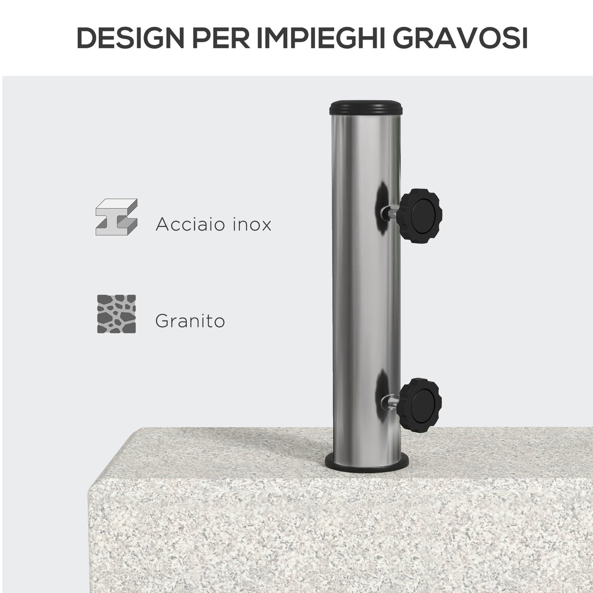 easycomfort easycomfort base per ombrellone da giardino 25kg per pali da 32mm 38mm e 48mm in granito e acciaio inox 45x22 5x40 cm grigia