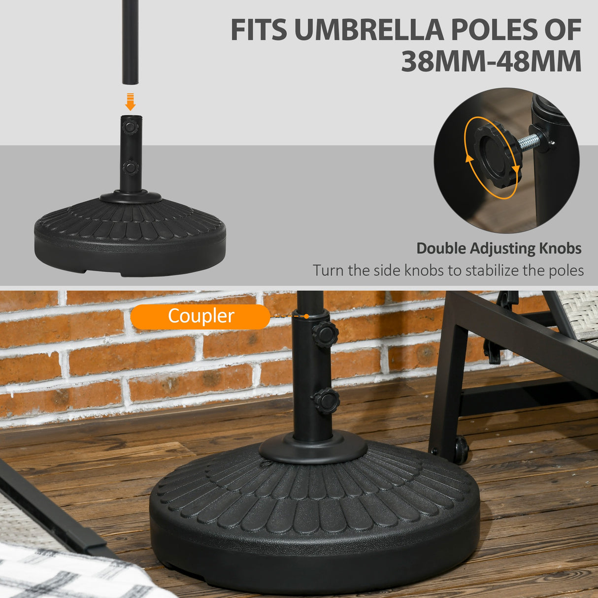 easycomfort easycomfort base per ombrellone da giardino di diametro 38 48 mm con riempimento laterale 48 5x36 cm