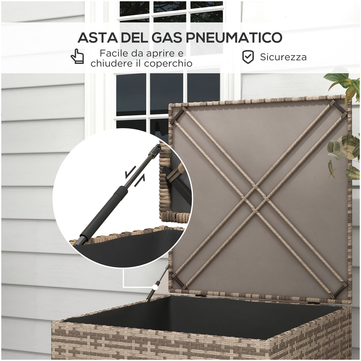 easycomfort easycomfort baule da esterno in rattan pe e acciaio con fodera interna 75x75x70 cm nero e color sabbia