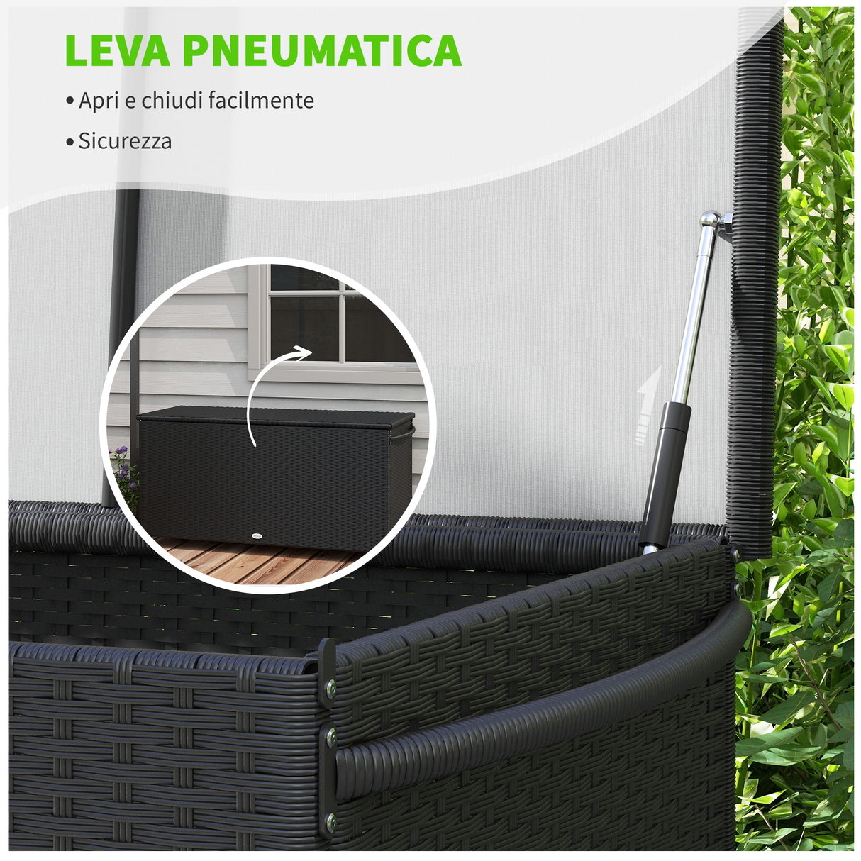 easycomfort easycomfort baule da giardino in rattan pe con ruote e maniglia laterale 121x57x67cm nero
