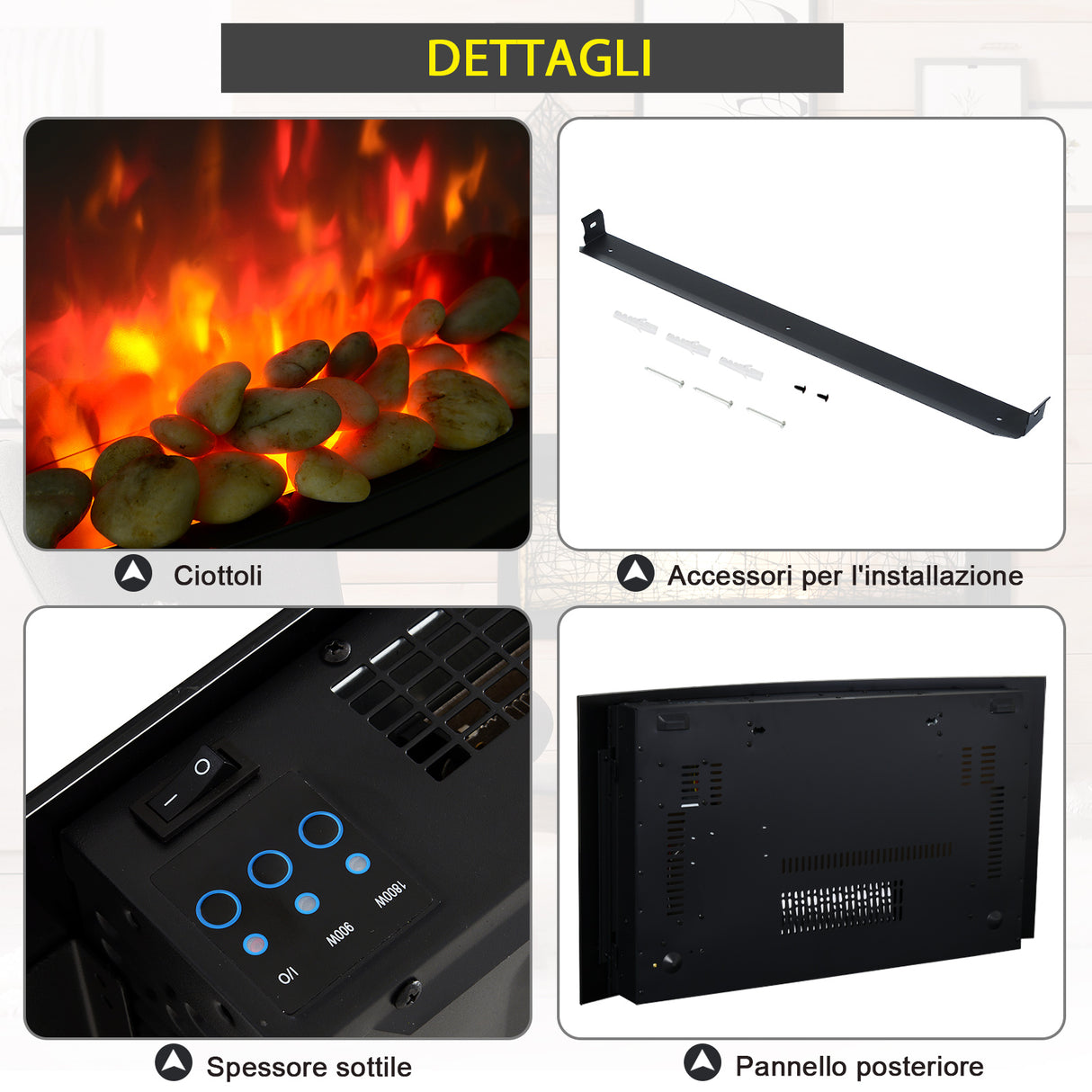 easycomfort easycomfort caminetto elettrico da parete con effetto fiamma colorato con telecomando in acciaio inox e vetro 65x11 4x52 cm nero ean 8054144139715